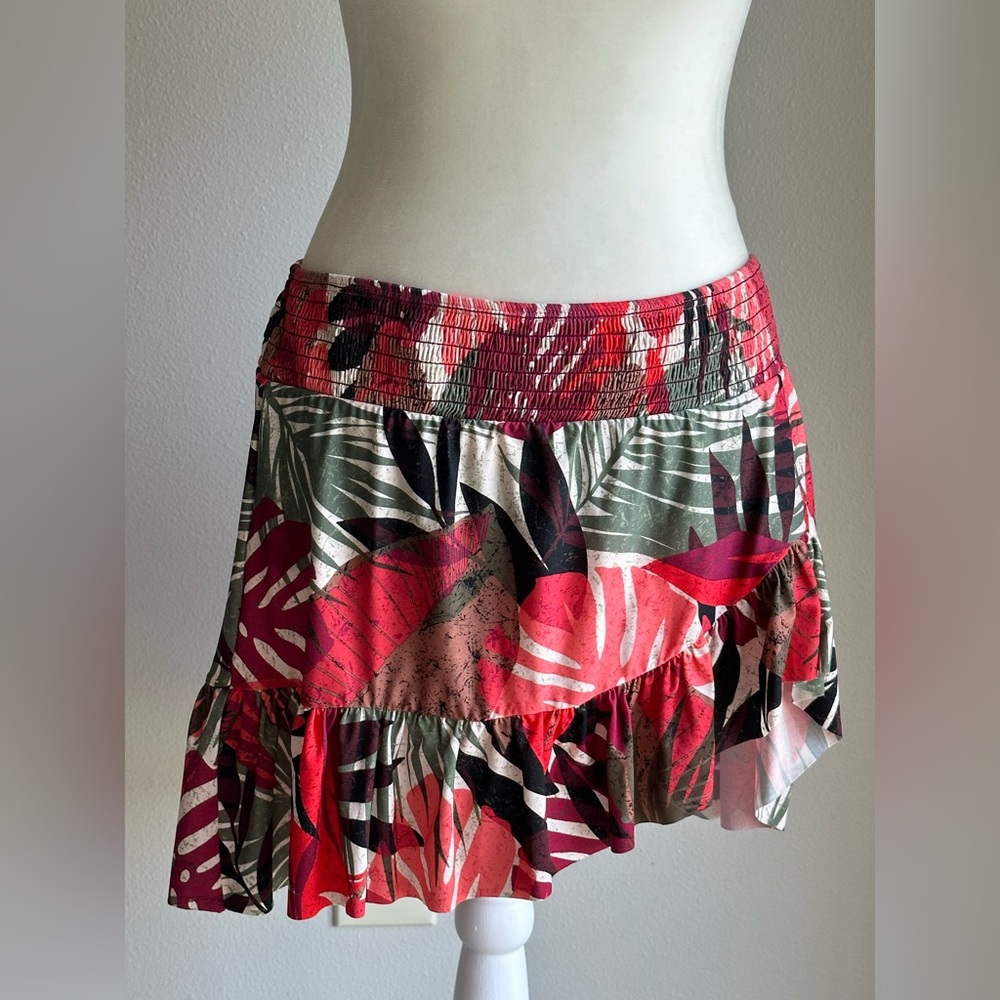 Vince Camuto Swimskirt Tropical Deep Coral and Army Green Size XL